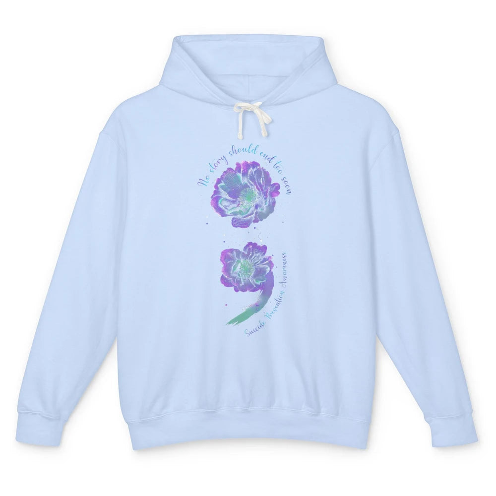 Semicolon Floral Mental Purple Blue Suicide Prevention Month Unisex Lightweight Hoodie