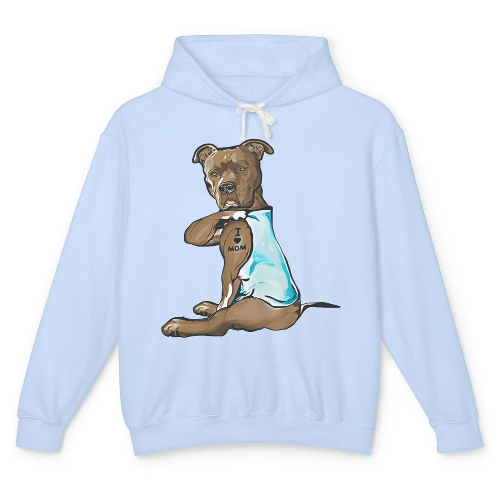 Funny Tan Brown Pitbull Tattoo Mom Bully Dog Fur Pet Mama Unisex Lightweight Hoodie