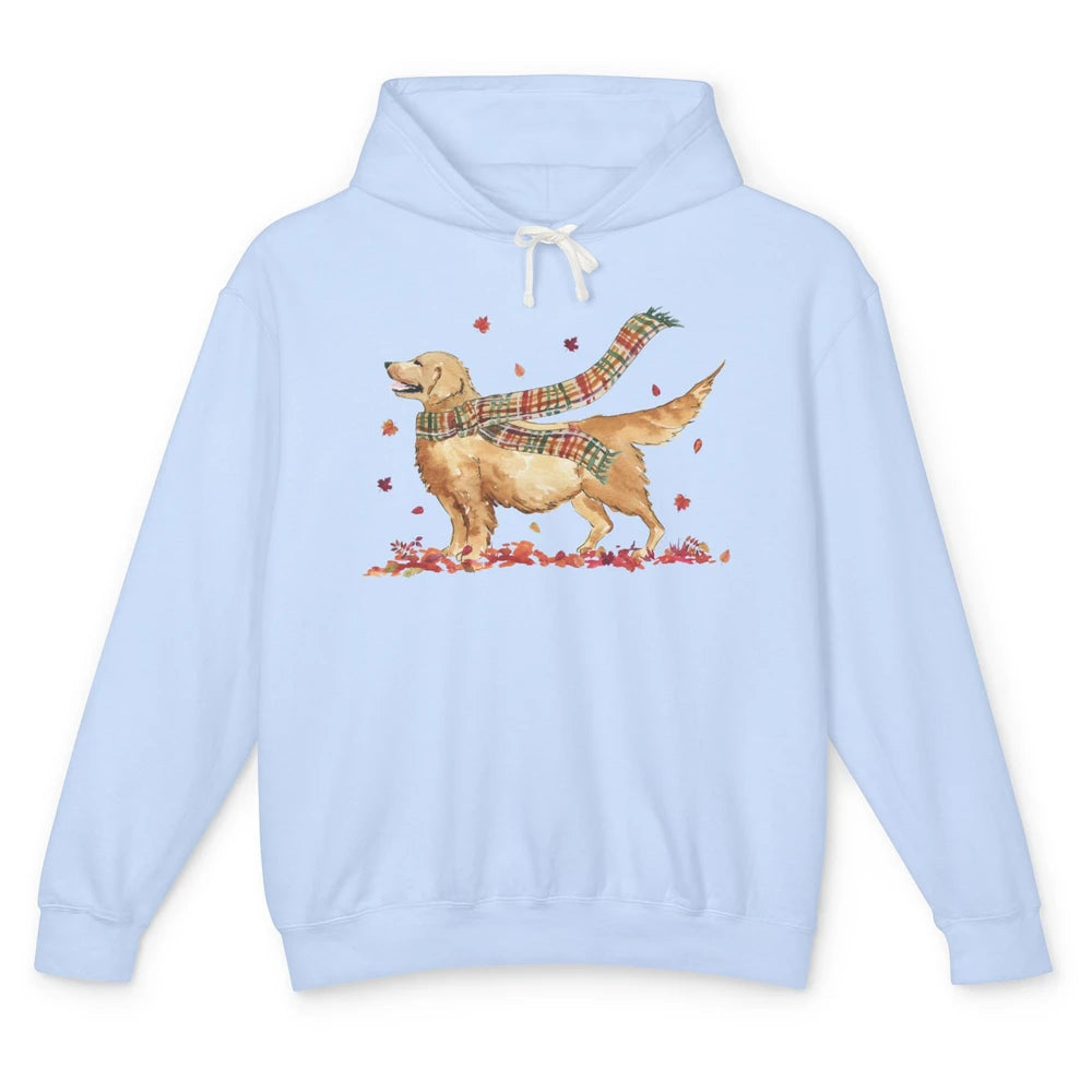 Funny Golden Retriever Autumn Falling Leaves Halloween Fall Unisex Lightweight Hoodie