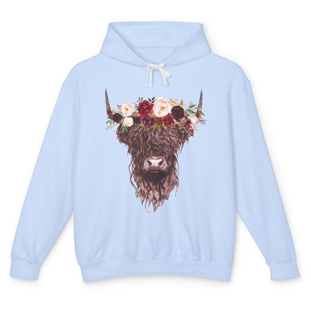 Floral Highland Cow Western Farm Animals Highland Cow Lovers Unisex Lightweight Hoodie