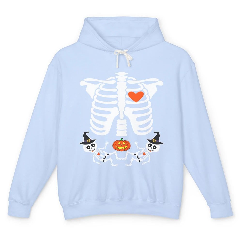 Pregnant Halloween Skeleton Baby Twins Witch Pumpkin Costume Unisex Lightweight Hoodie