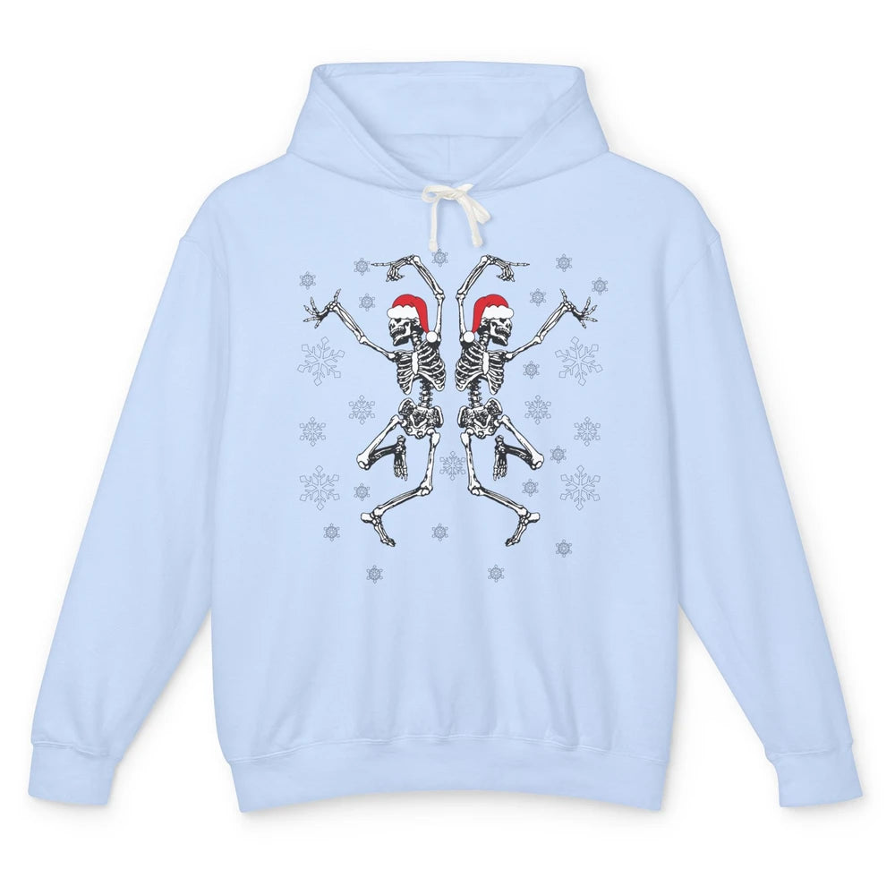 Funny Skeleton Christmas Dancing Snowflakes Santa Skeleton Unisex Lightweight Hoodie