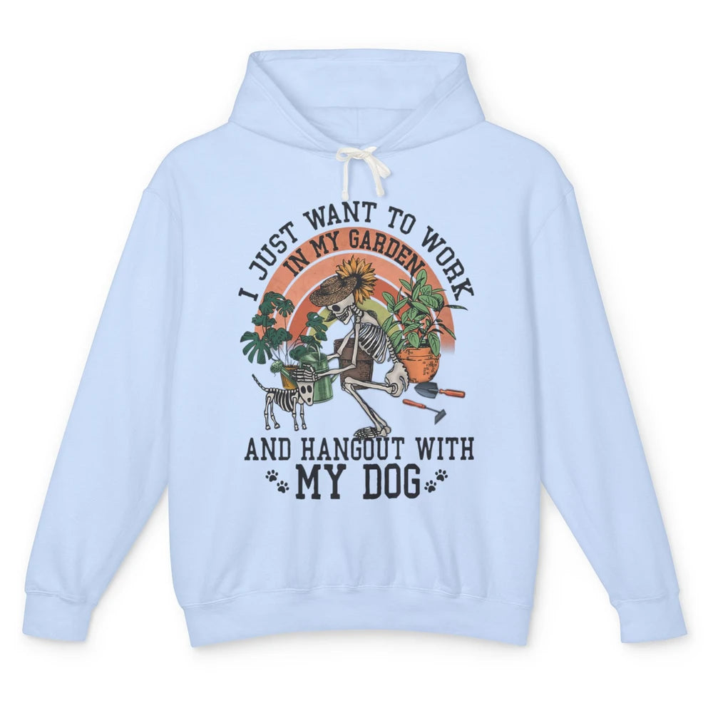 Funny Skeleton Work In Garden Hangout With Dog Botanic Plant Unisex Lightweight Hoodie