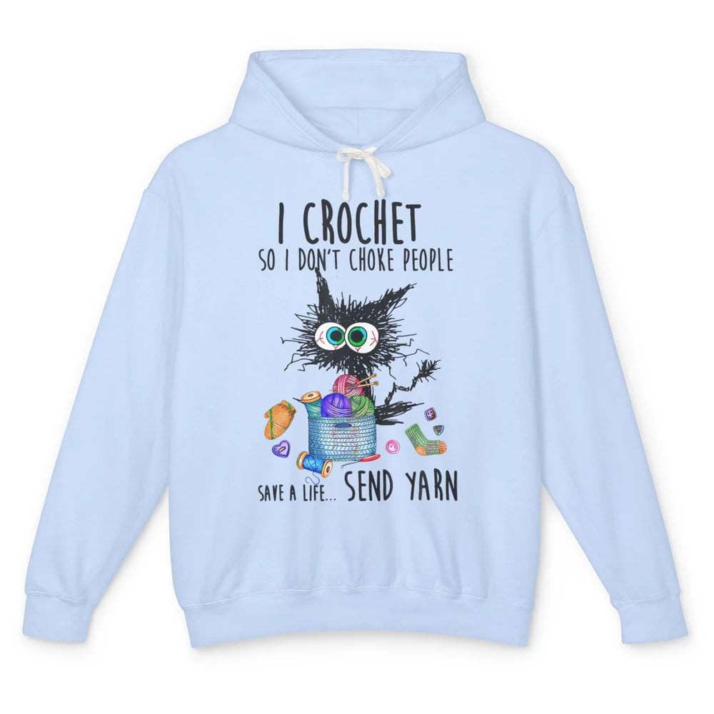 I Crochet So I Dont Choke People Cute Black Cat Knit Vintage Unisex Lightweight Hoodie