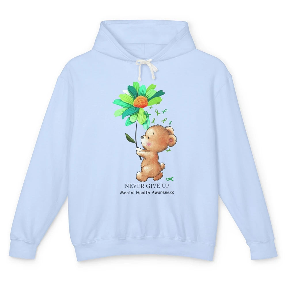 Mental Health Awareness Keep Going Daisy Bear Green Ribbon Unisex Lightweight Hoodie