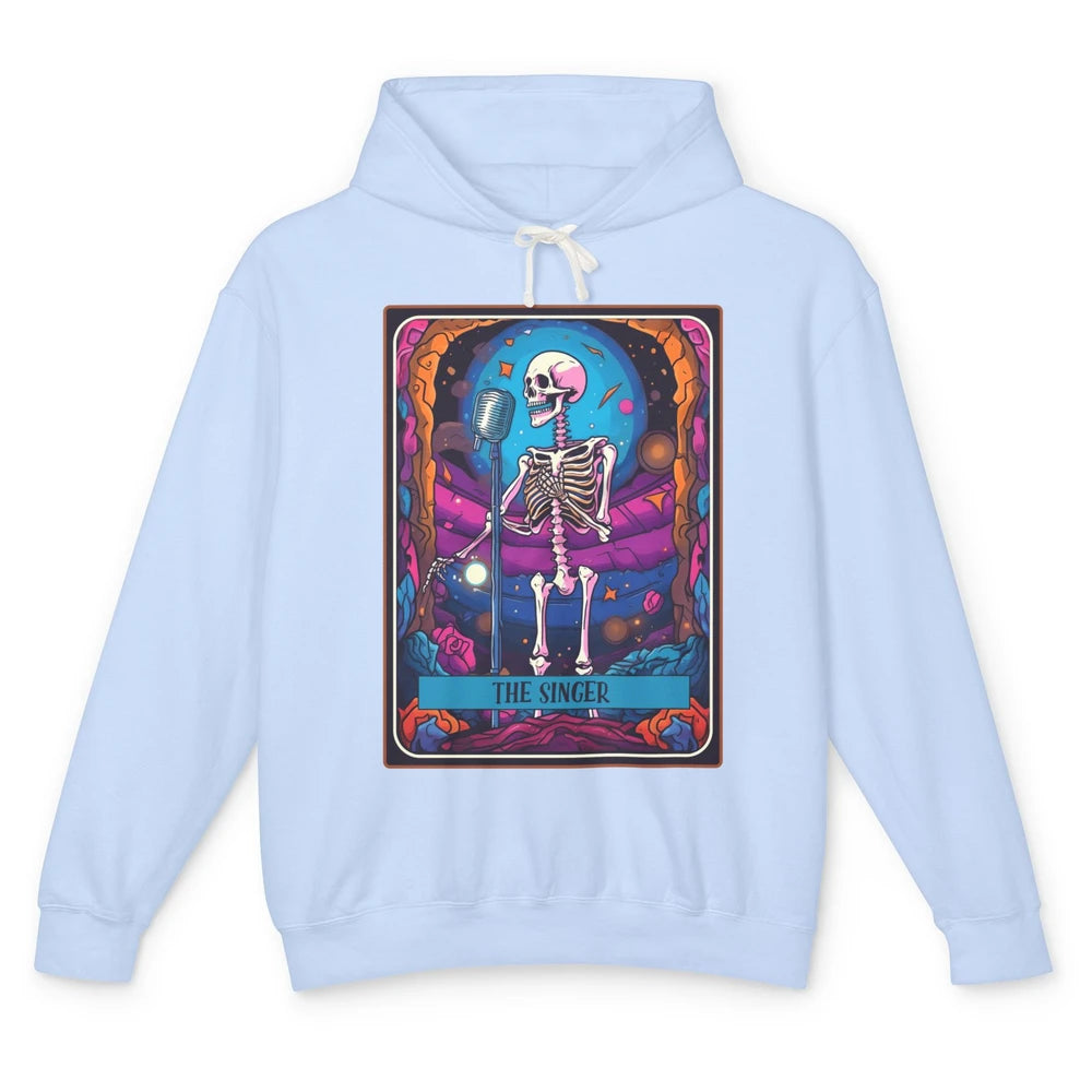 Retro Skeleton Singing The Singer Tarot Card Halloween Unisex Lightweight Hoodie