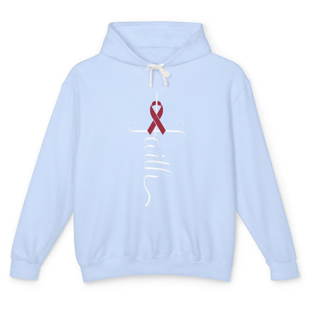 Burgundy Ribbon Faith God Multiple Myeloma Cancer Awareness Unisex Lightweight Hoodie