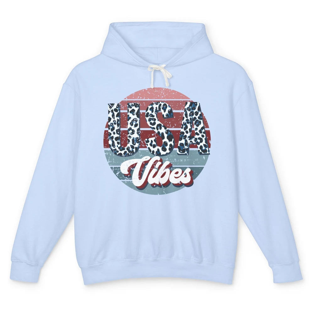 Vintage USA Vibes Leopard Patriots Independence Day Gift Unisex Lightweight Hoodie