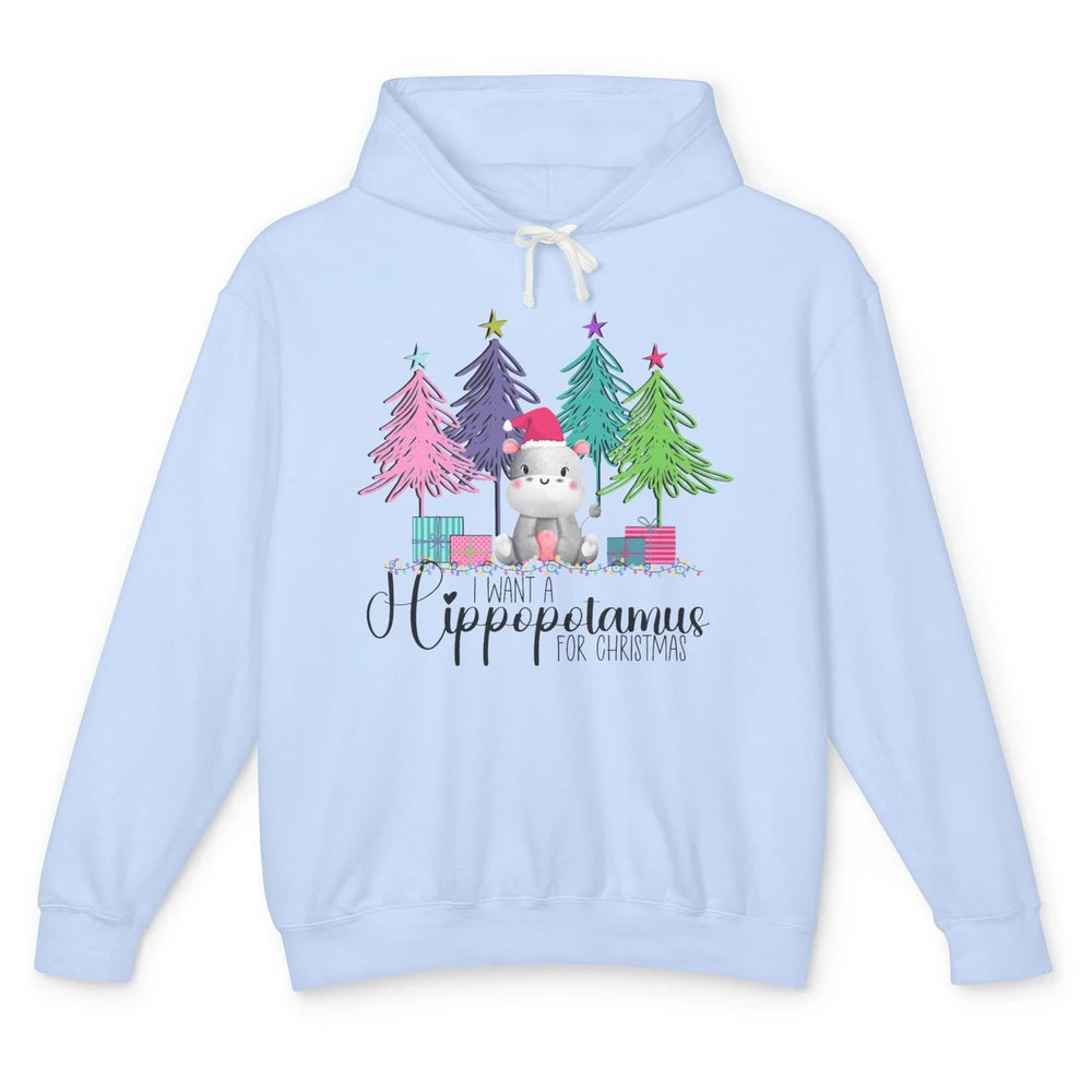 I Want A Hippopotamus For Christmas Tree Hippo Doodle Draw Unisex Lightweight Hoodie