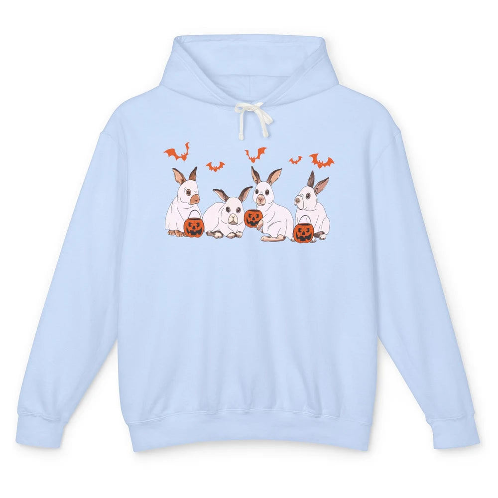 Funny Bunny Ghost Halloween Rabbit Pumpkin Spooky Season Unisex Lightweight Hoodie