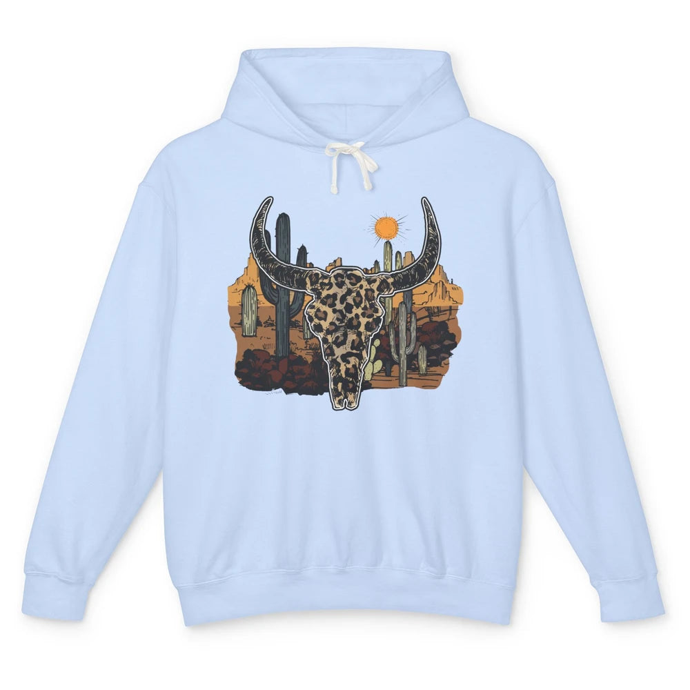 Leopard Bull Skull Desert Sunset Cactus Western Country Girl Unisex Lightweight Hoodie