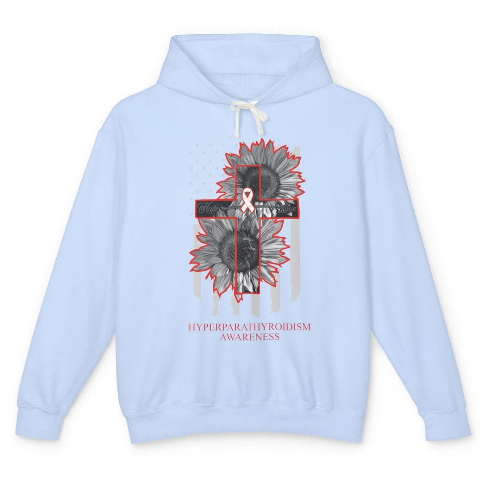 Hyperparathyroidism Awareness Sunflower US Flag Faith Hope Unisex Lightweight Hoodie