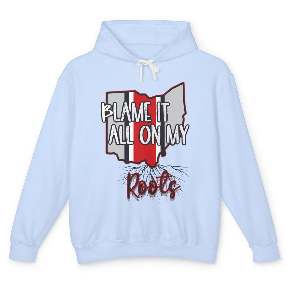 Retro Ohio Map Blame It All On My Roots Ohio Pride Gift Unisex Lightweight Hoodie