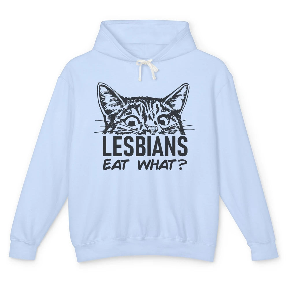 Funny Black Cat Lesbians Eat What LGBTQ Sarcastic Cat Mom Unisex Lightweight Hoodie