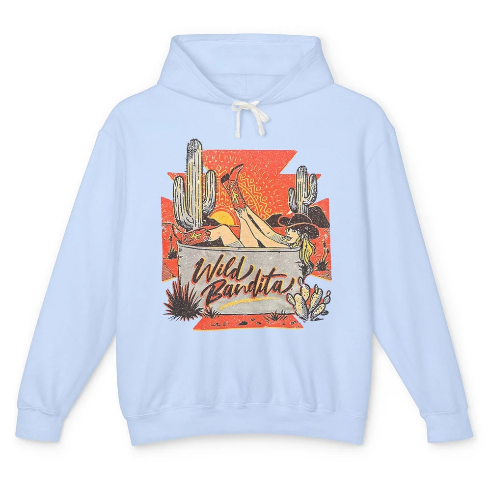 Retro Desert Cactus Cowgirl Wild Bandita Western Country Unisex Lightweight Hoodie