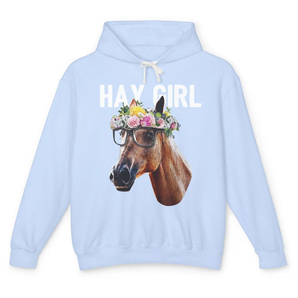 Cute Hay Girl Horse Floral Crown Rose Equestrian Farm Animal Unisex Lightweight Hoodie