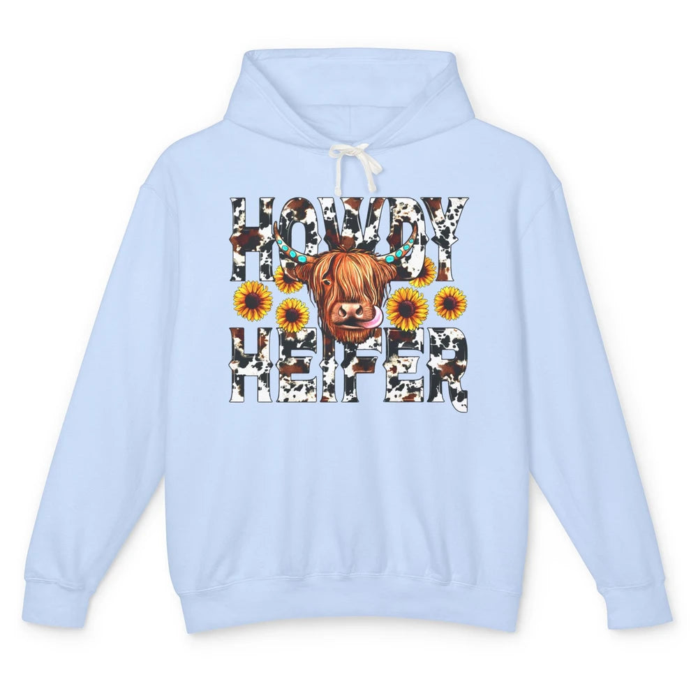 Sunflower Highland Cow Howdy Heifer Western Country Cowboy Unisex Lightweight Hoodie