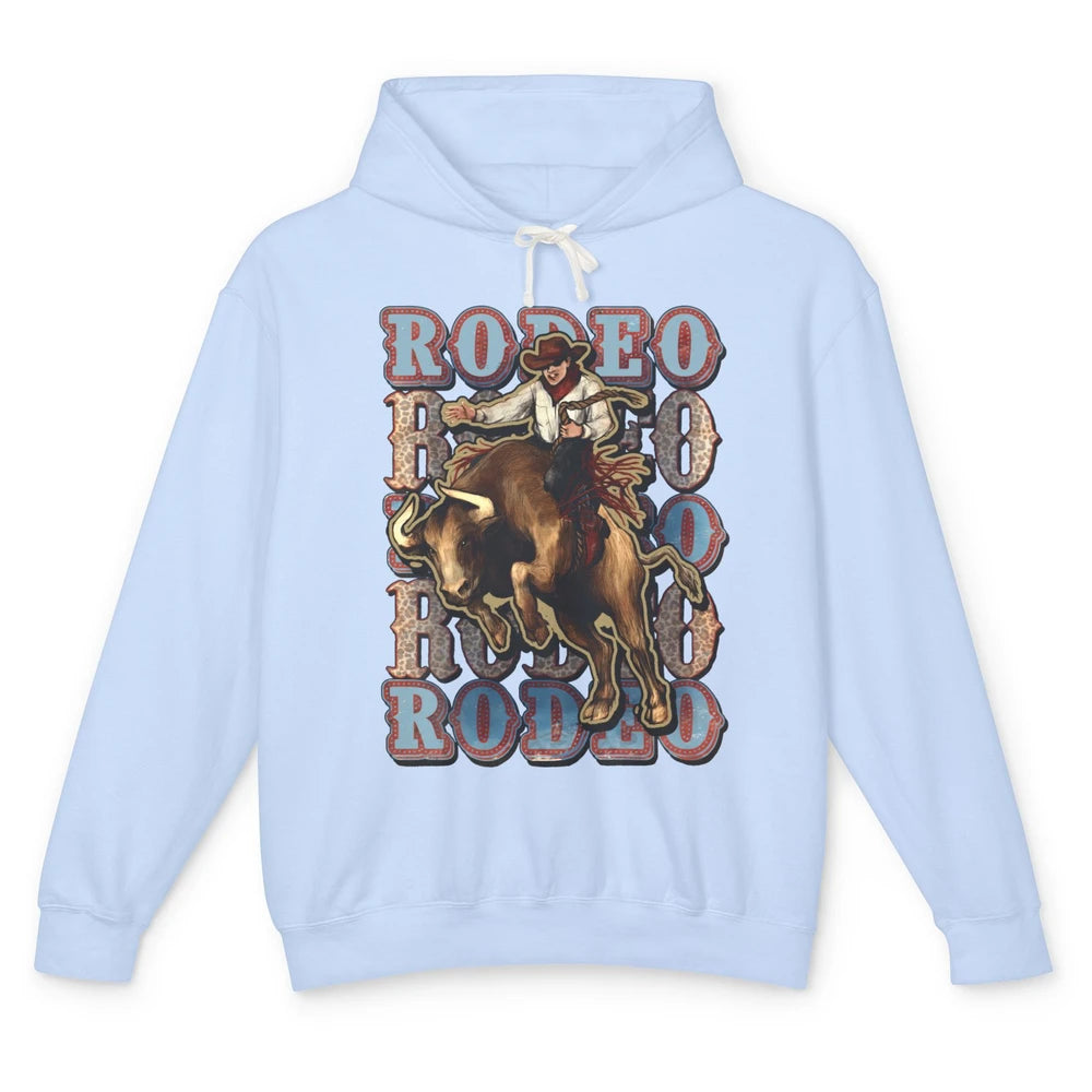 Leopard Cowboy Bull Riding Rodeo Dad Western Country Cowboy Unisex Lightweight Hoodie