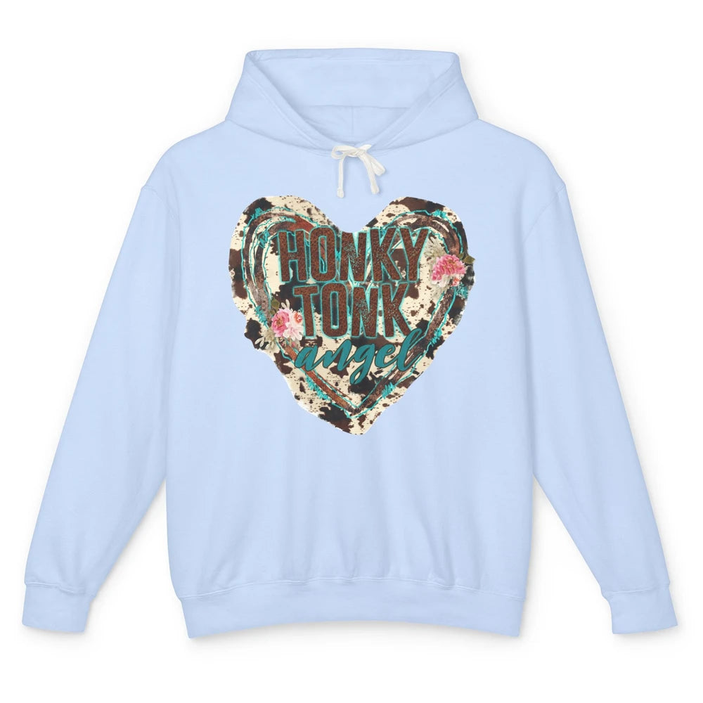 Floral Cowhide Honky Tonk Angel Western Country Cowgirl Unisex Lightweight Hoodie