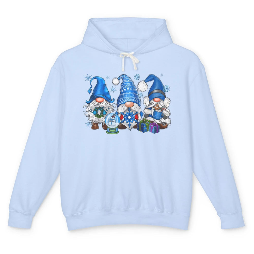 Retro Blue Snowman Gnomes Blue Christmas Winter Gnomies Xmas Unisex Lightweight Hoodie