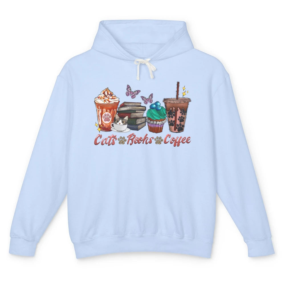 Cats Books Coffee Funny Coffee Paw Books Lovers Reader Gift Unisex Lightweight Hoodie