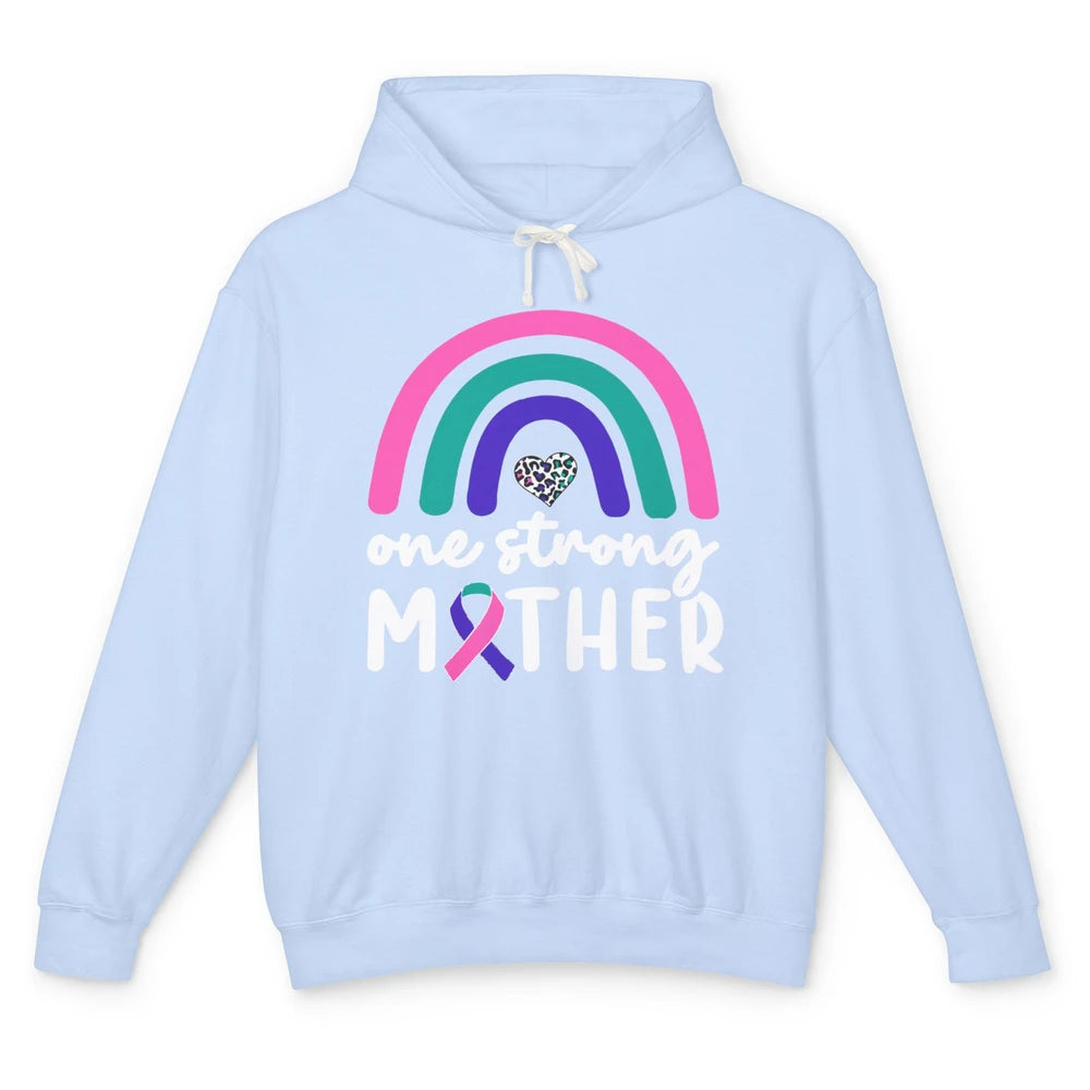 One Strong Mother Teal Rainbow Warrior Thyroid Cancer Month Unisex Lightweight Hoodie