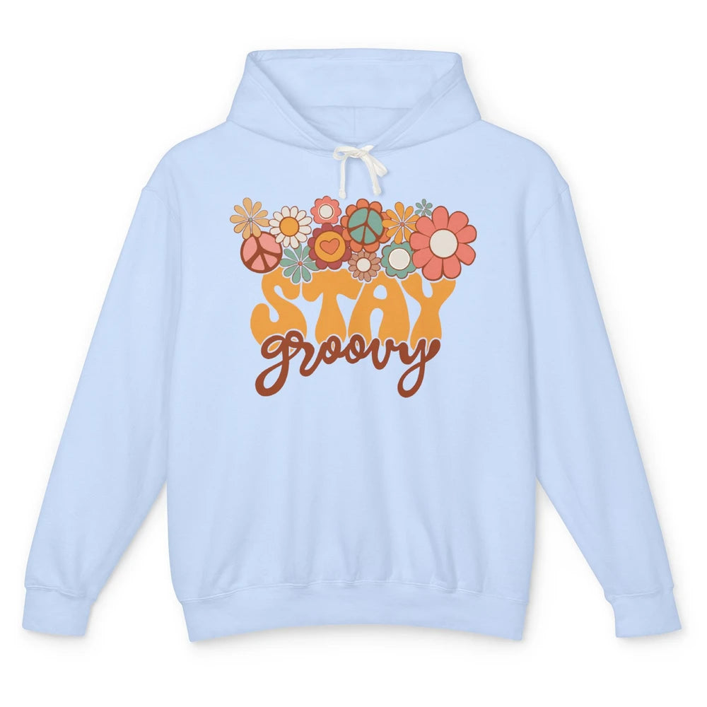 Retro Sunflower Hippie Stay Groovy Positive Mind Happy Life Unisex Lightweight Hoodie