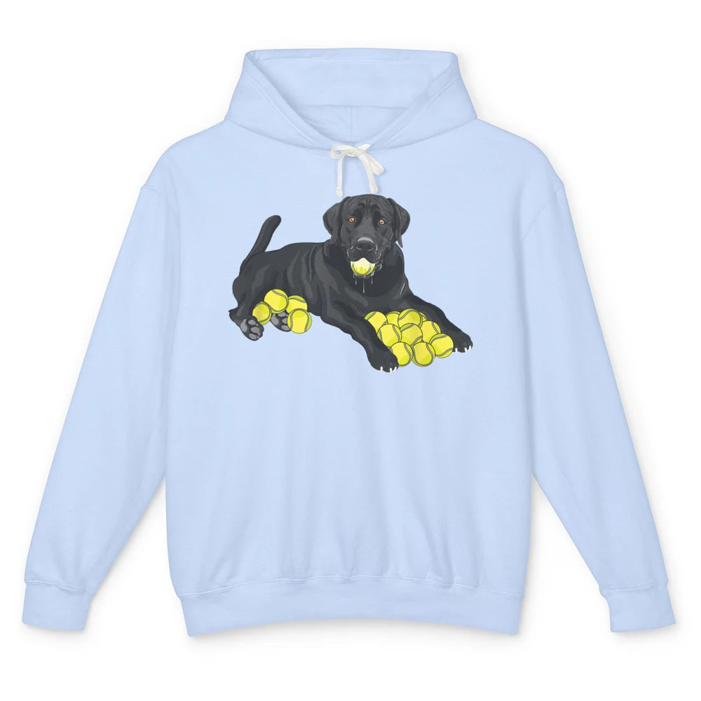 Funny Black Labrador Retriever Dog Play Tennis Balls Player Unisex Lightweight Hoodie