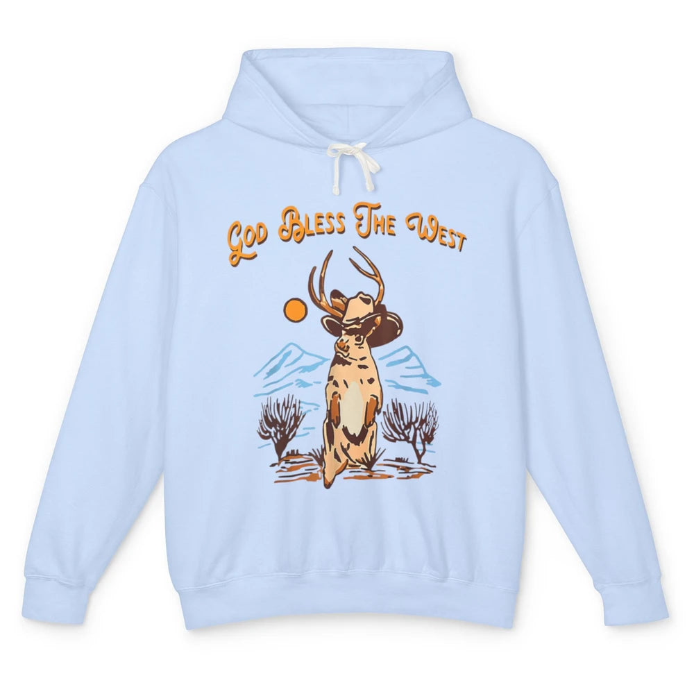 Western Country God Bless Vintage Cowboy Deer Music Desert Unisex Lightweight Hoodie