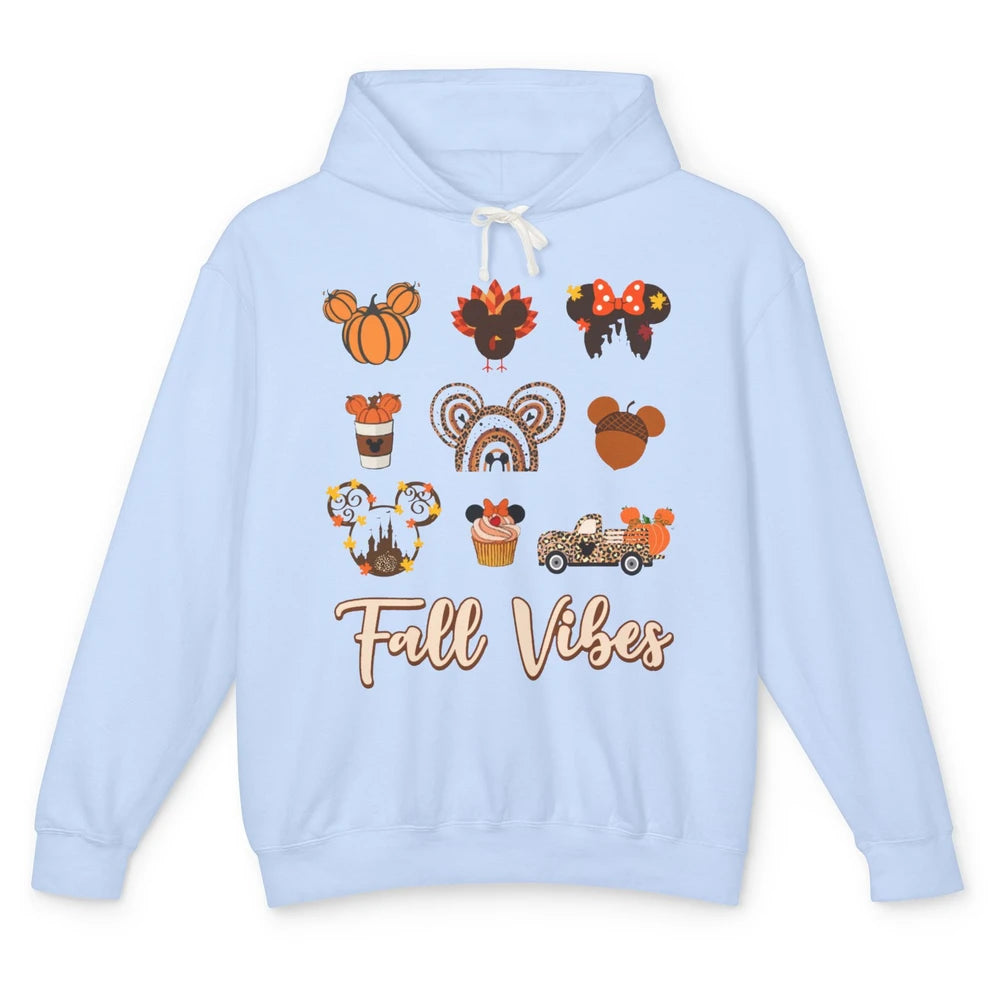 Retro Fall Vibes Pumpkin Turkey Halloween Fall Thanksgiving Unisex Lightweight Hoodie