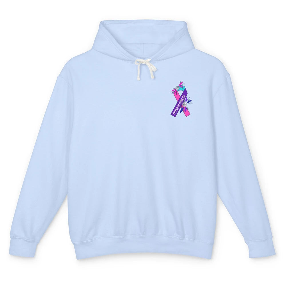 Thyroid Cancer Awareness Purple Pink Ribbon Pocket Size Gift Unisex Lightweight Hoodie