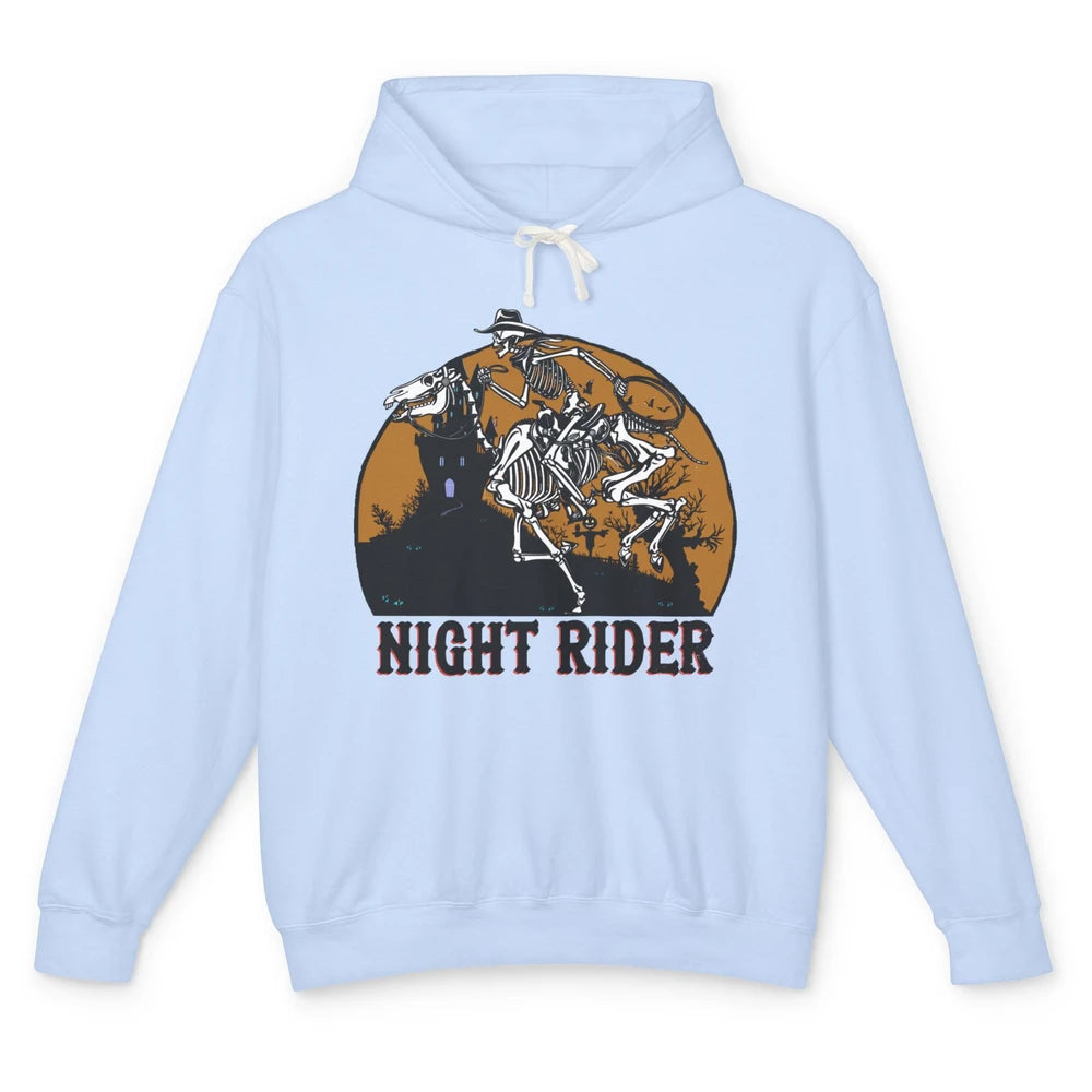 Cowboy Skeleton Bucking Horse Night Rider Western Halloween Unisex Lightweight Hoodie