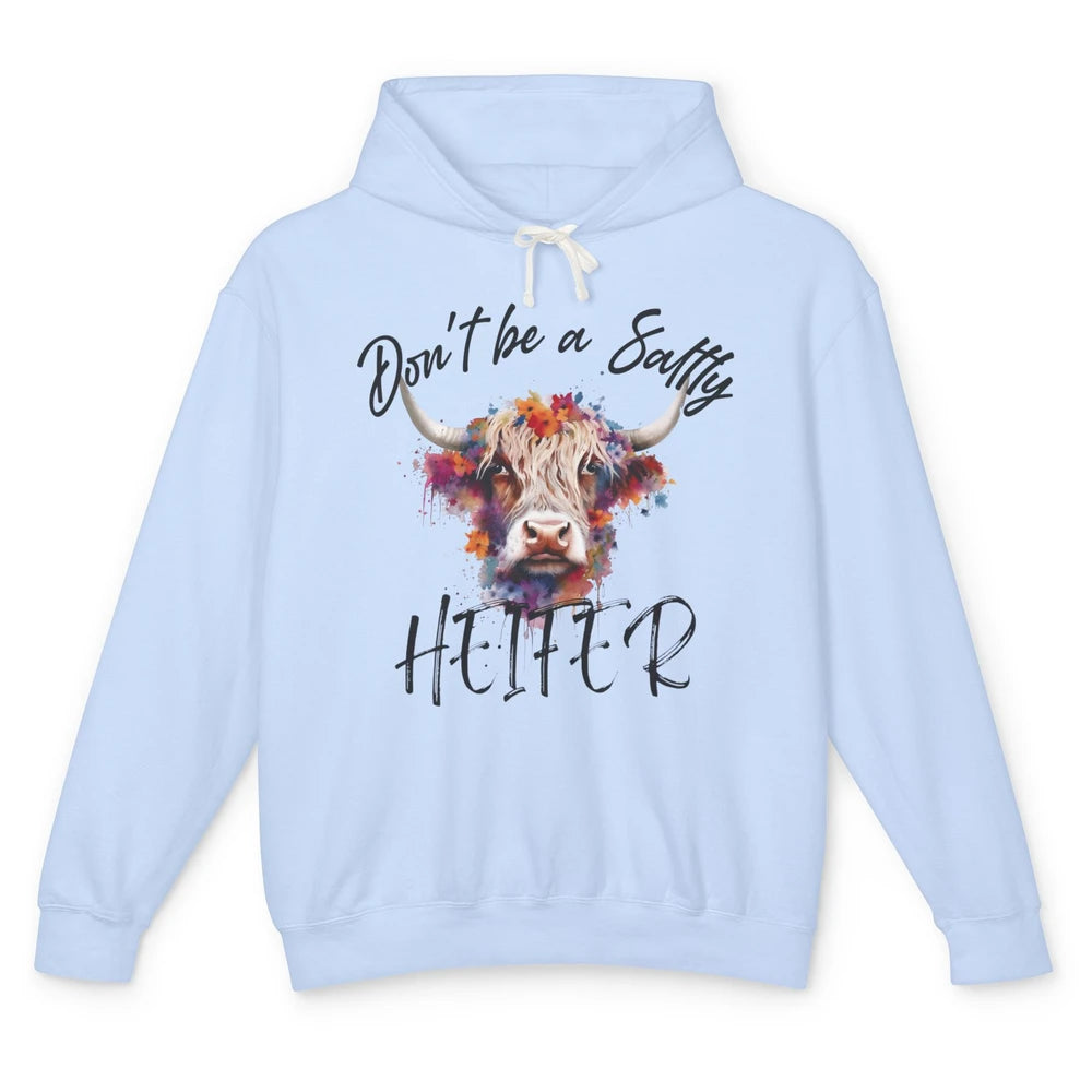 Floral Long Haired Cow Don't Be A Salty Heifer Western Farm Unisex Lightweight Hoodie