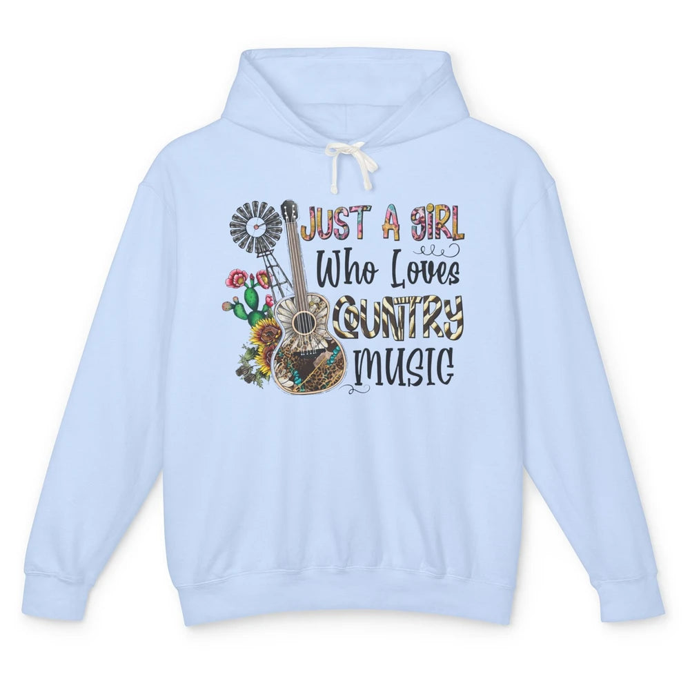 Just A Girl Who Loves Country Music Western Guitar Windmill Unisex Lightweight Hoodie