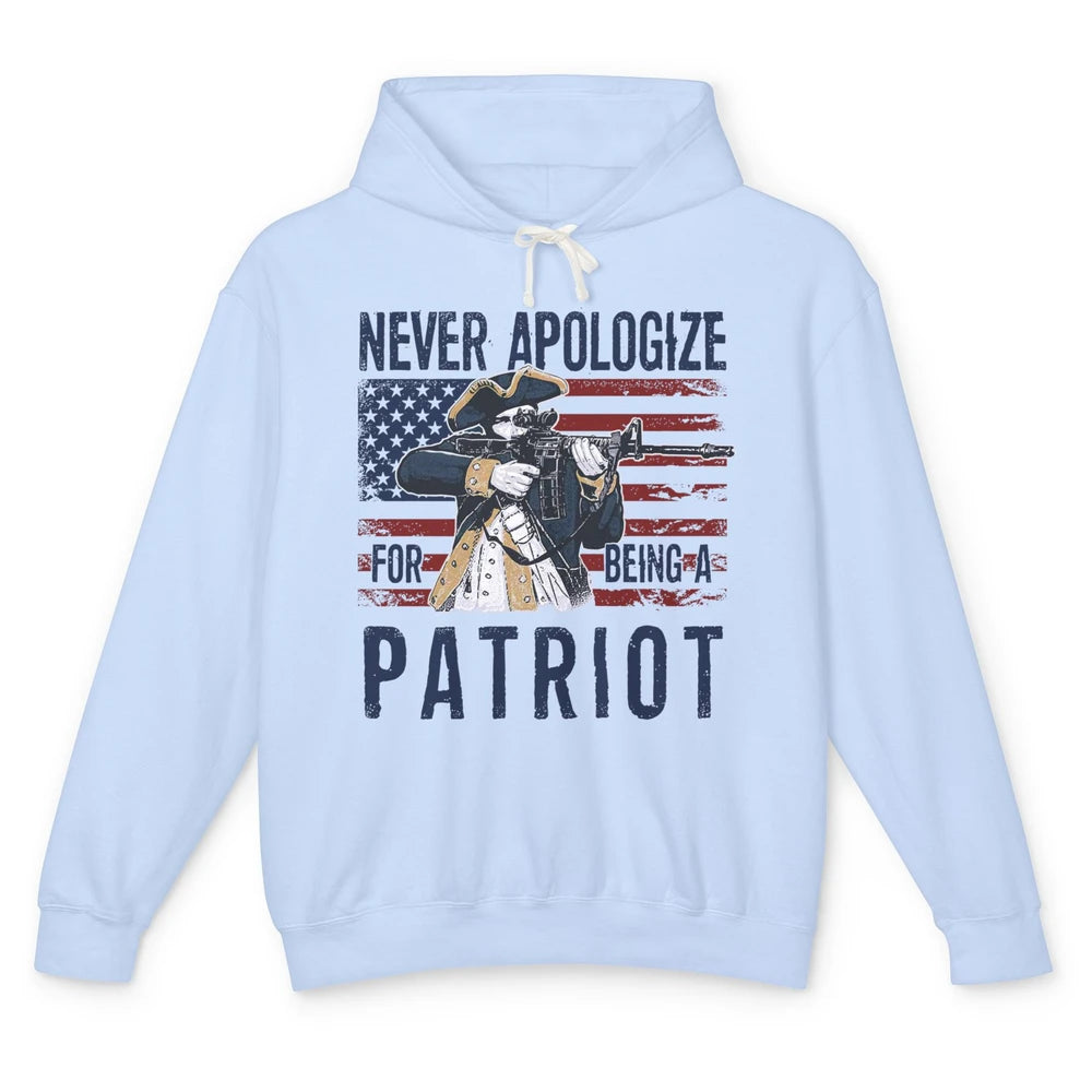 Never Apologize For Being A Patriot US Flag American Pride Unisex Lightweight Hoodie