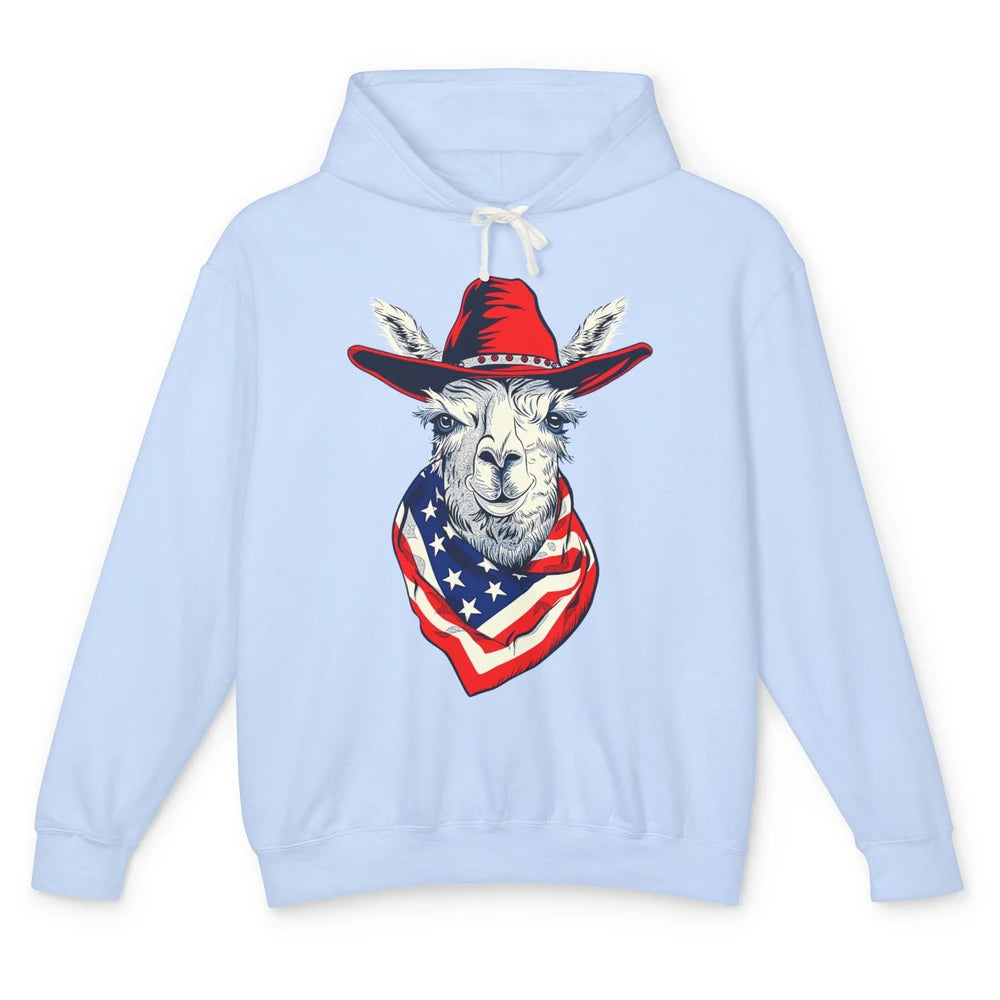 Funny Alpaca Cowboy Western Country Llama Rodeo USA Flag Retro Howdy Unisex Lightweight Hoodie