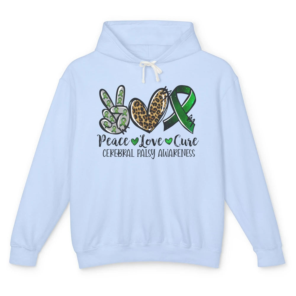 Cerebral Palsy Awareness Heart Green Ribbon Peace Love Cure Unisex Lightweight Hoodie