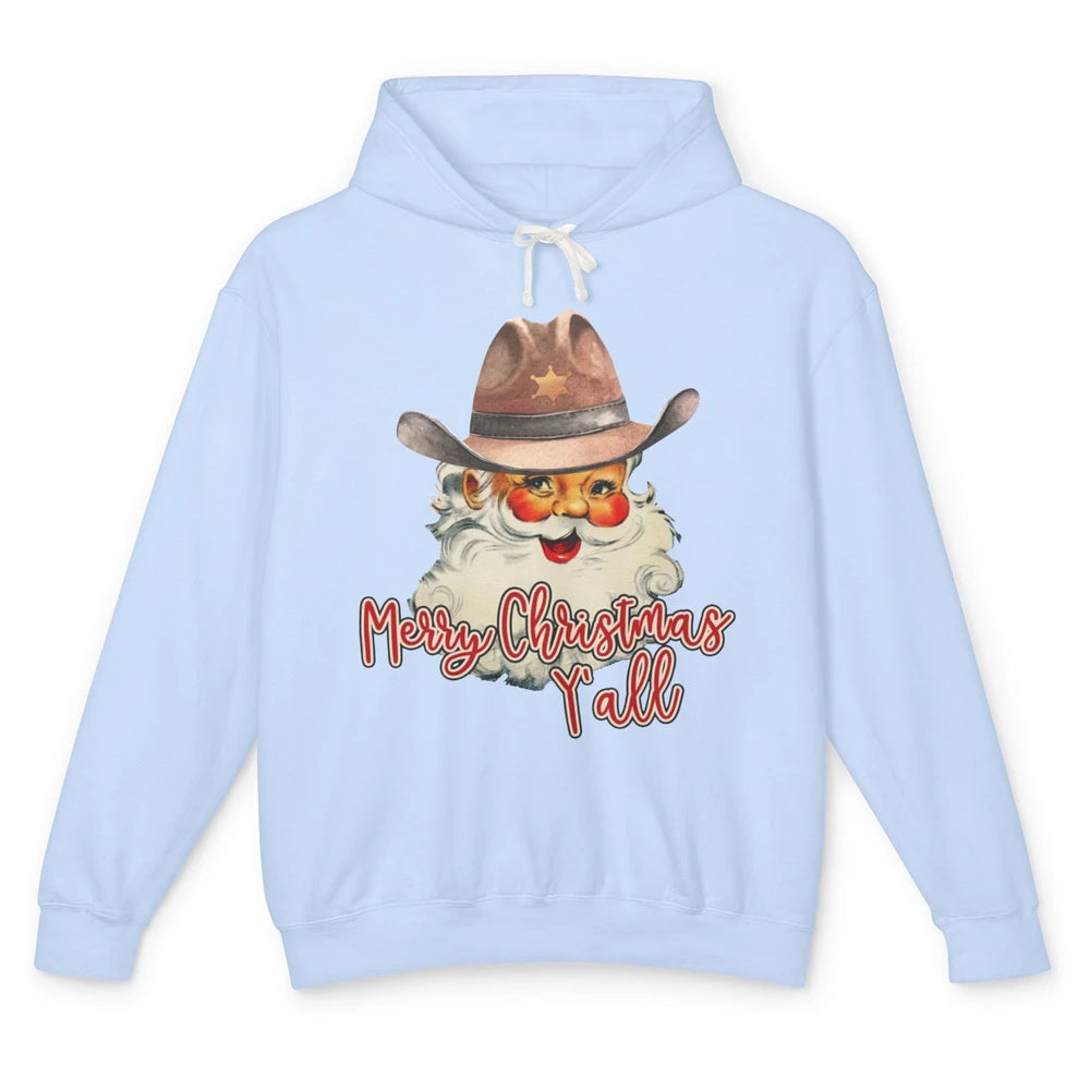 Santa Claus Merry Christmas Y'all Western Country Cowboy Unisex Lightweight Hoodie