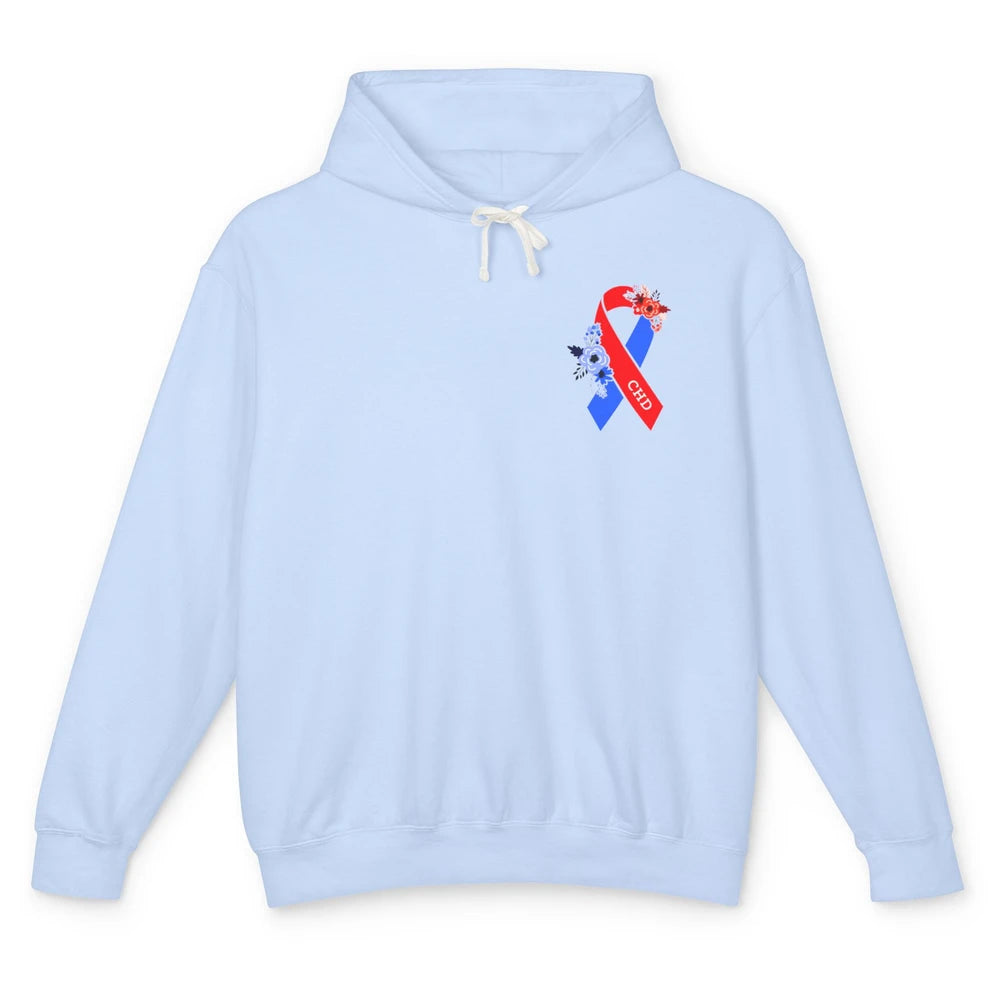 CHD Congenital Heart Disease Awareness Floral Ribbon Pocket Unisex Lightweight Hoodie