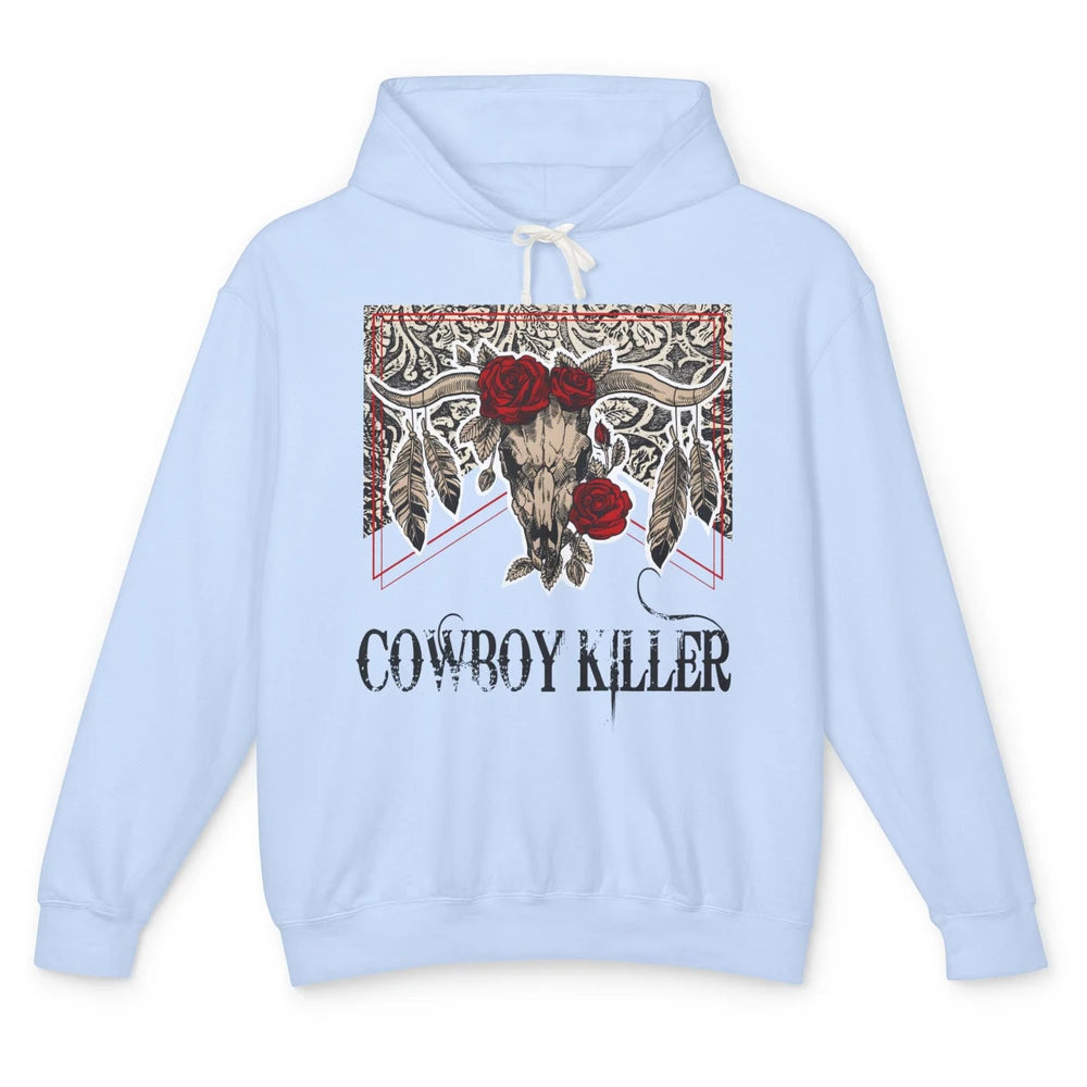 Texas Floral Skull Cowboy Killer Western Country Vintage Unisex Lightweight Hoodie