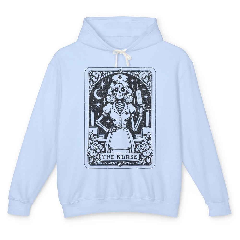 Retro Skeleton The Nurse Tarot Card Halloween Nursing Life Unisex Lightweight Hoodie