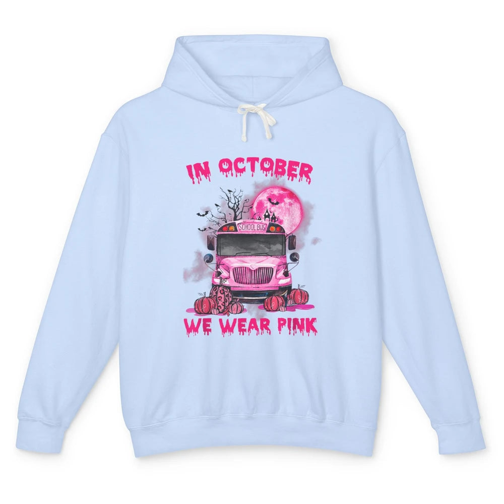 School Bus Driver Wear Pink Ribbon Breast Cancer Awareness Unisex Lightweight Hoodie