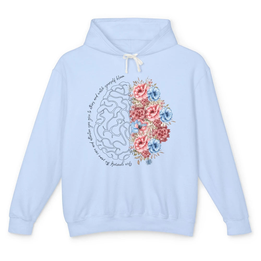 Brain Anatomy Nurse Blooming Flowers Nursing Anatomical Gift Unisex Lightweight Hoodie