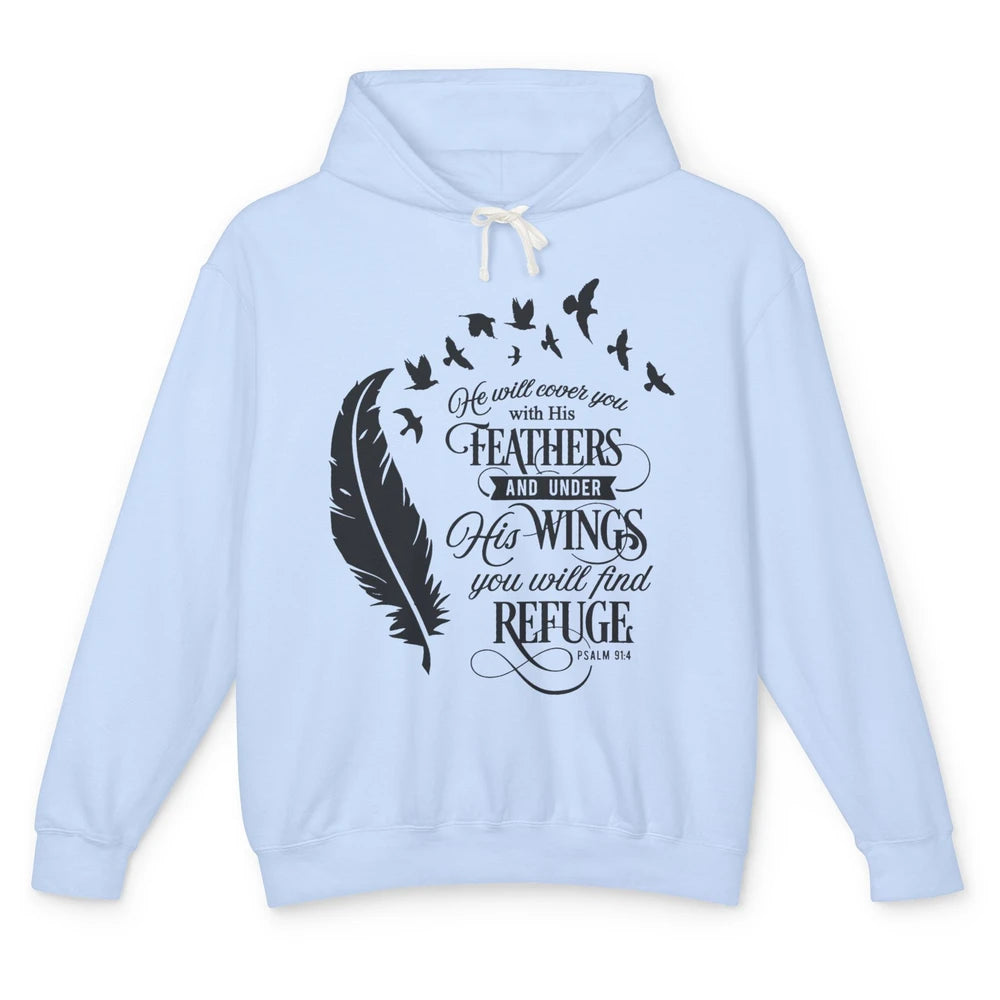 Christian He Will Cover You With His Feathers Bible Verse Unisex Lightweight Hoodie