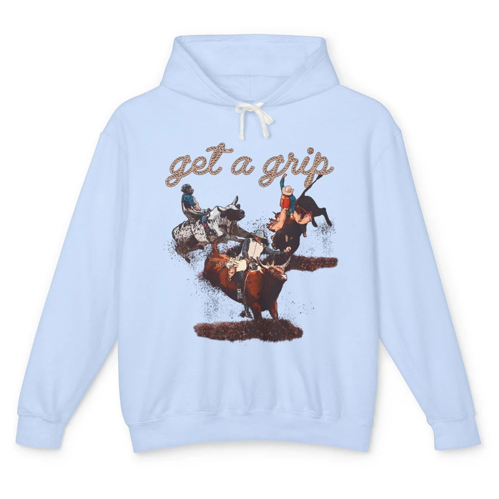 Rodeo Dad Bull Rider Get a Grip Western Country Cowboy Gift Unisex Lightweight Hoodie