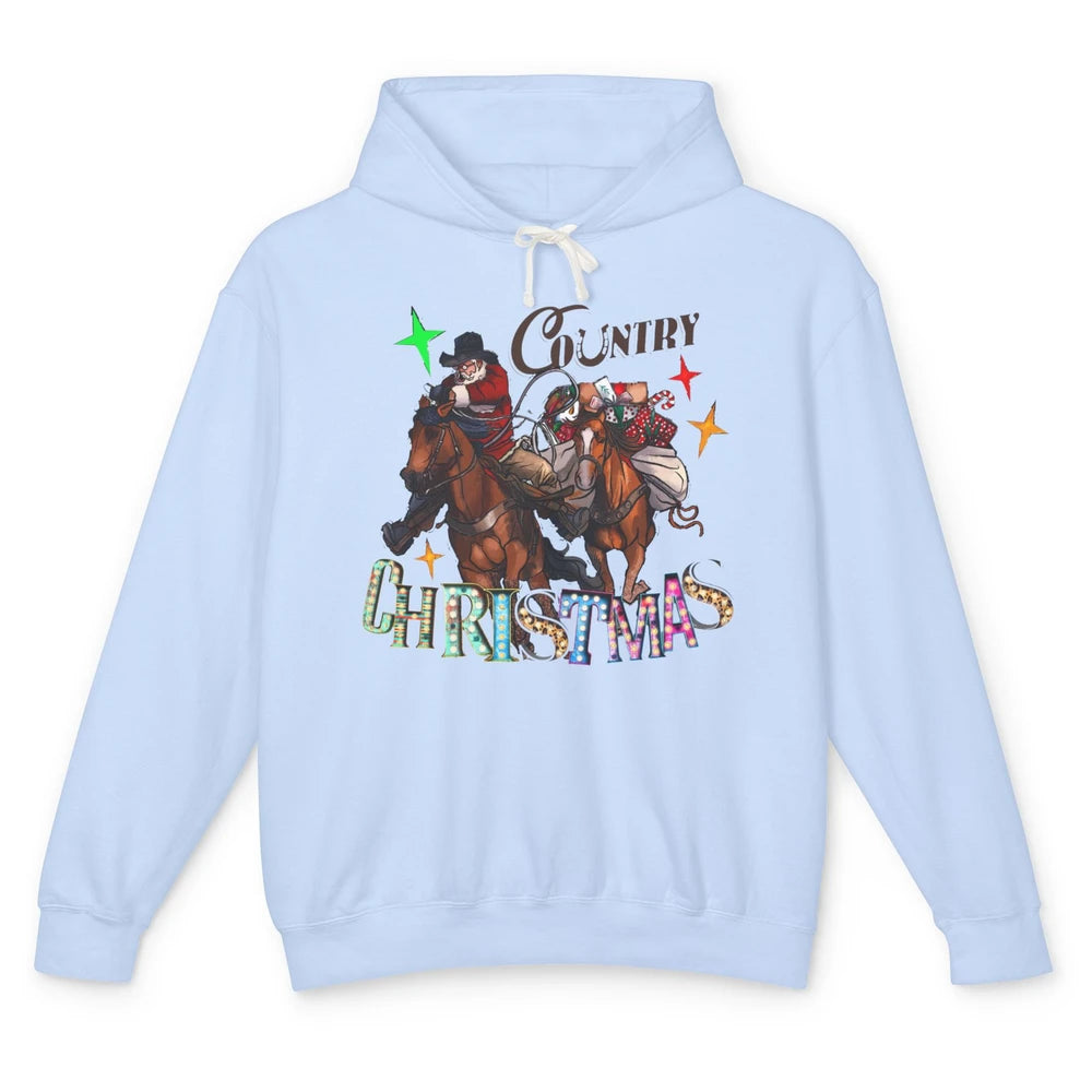 Santa Claus Country Christmas Y'all Western Country Cowboy Unisex Lightweight Hoodie