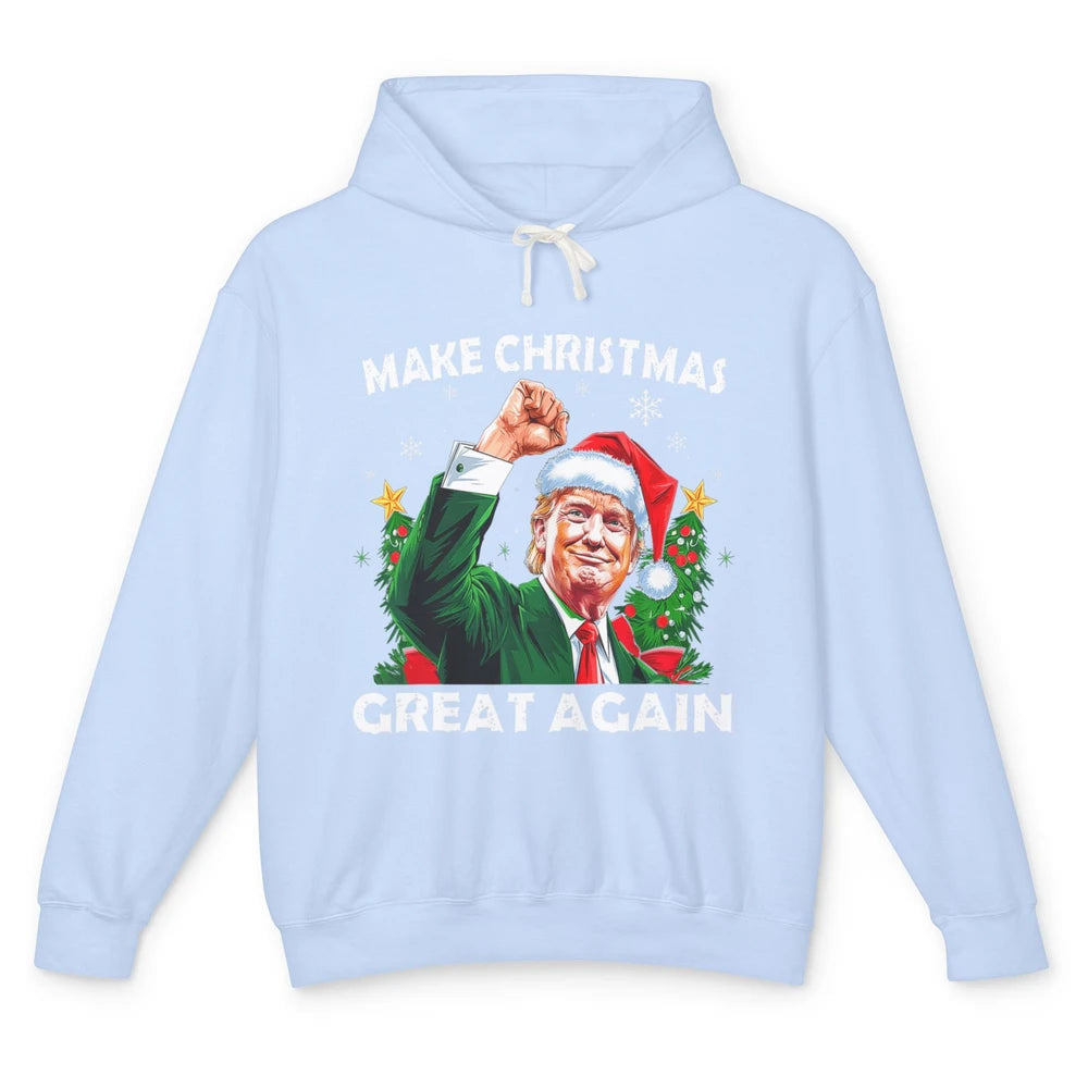 Make Christmas Great Again Funny Santa Trump Political Donald Trump Republican President Xmas Unisex Lightweight Hoodie