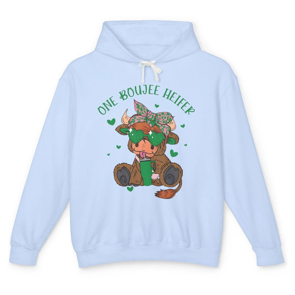 St Patricks Highland Cow One Boujee Heifer Shamrock St Paddy Unisex Lightweight Hoodie