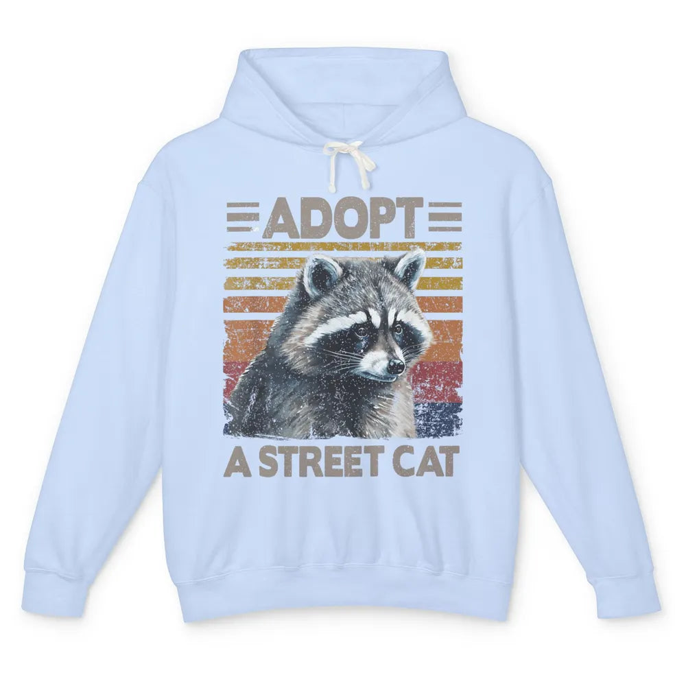 Retro Adopt A Street Cat Raccoon Watercolor Possum Adoption Unisex Lightweight Hoodie