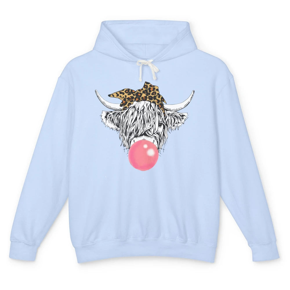 Highland Cow Leopard Bandana Bubble Gum Western Farm Animals Unisex Lightweight Hoodie